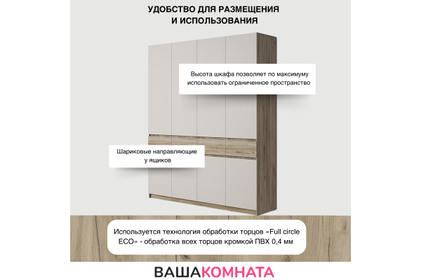 Шкаф четырехдверный "БОСТОН" ШК-004 ЛДСП