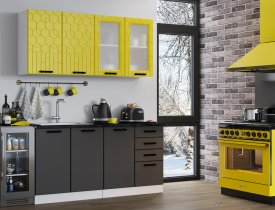 Белый (корпус) / Лимон матовый, Графит софттач / столешница Кастилло темный